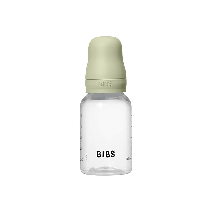 BIBS Baby Bottle 5 oz / 150 ml Silicone Nipple - Anti-Colic, BPA-Free, Round Nipple, Slow Flow, Lightweight & Easy to Clean, Suitable for Newborns 0+ Years - Sage