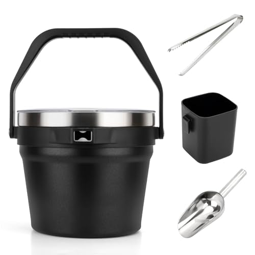 Luxfuel 7L Beverage & Ice Bucket with Lid, Stainless Steel, Includes Scoop & Tongs, Holds 6 Beer Bottles or 3 Wine Bottle...