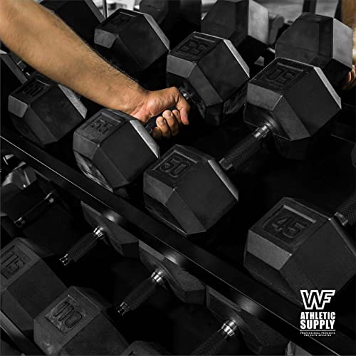 WF Athletic Supply Rubber Encased Hex Dumbbells with Rubber Grip Contoured Handle for Muscle Toning, Strength Building & F...