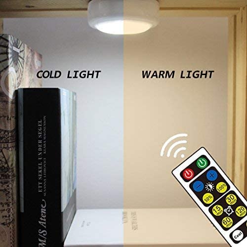 WRalwaysLX Remote Control LED Cabinet Light, Cool/Warm Adjustable, 6-Pack, White, Operates on 3x1.5V AA Batteries (Not Included)