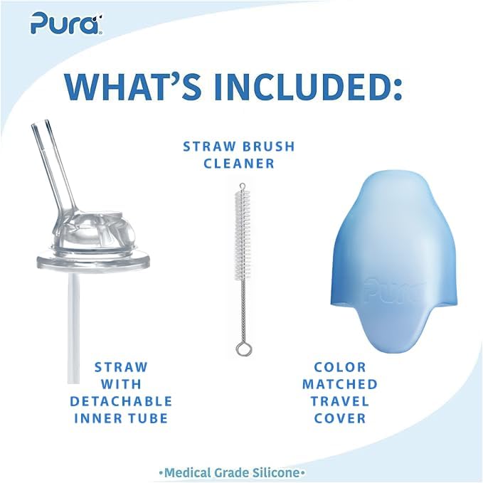 Pura Kiki 9oz/260 ml Stainless Steel Insulated Bottle w/Silicone Straw & Sleeve, 100% Plastic-Free, MadeSafe Certified, 100% Medical-Grade Silicone Straw for Kids, Toddlers, Babies & Infant - New Moss