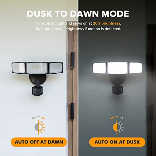 LUTEC 72W 7500LM LED Security Lights Motion Sensor Light Outdoor, 5000K Daylight, IP65 Waterproof, Dusk to Dawn, 3-Head Mo...