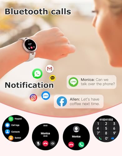 SHANG WING Fitness Tracker, Round Fitness Watches for Women with Bluetooth Call Heart Rate Monitor Sleep Tracker Calorie/S...