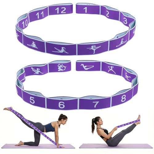2pcs Yoga Straps for Stretching 12 Gears Elastic Bands for Exercise Stretch Band with Loops for Pilates, Yoga, Ballet, Gym...