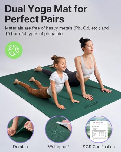 YOTTOY Large Yoga Mat (75 * 52 * 1/2inch),Extra Wide TPE Exercise Mat,Non-Slip Workout Mat for Pilates, Fitness, Barefoot,...