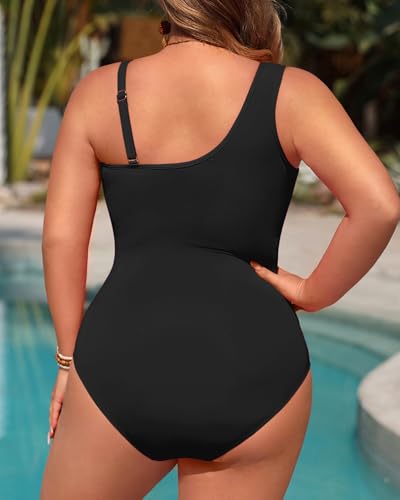 Aqua Eve Plus Size One Piece Swimsuit for Women Tummy Control Bathing Suits One Shoulder Swimwear
