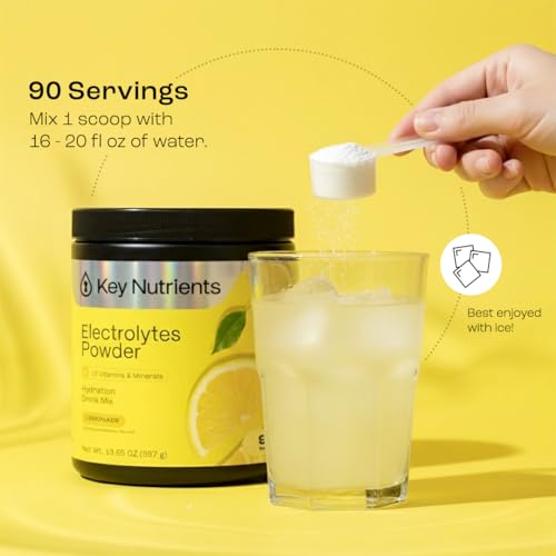KEY NUTRIENTS Multivitamin Electrolytes Powder No Sugar - Refreshing Lemonade Electrolyte Powder - Sodium & Energy Supplem...
