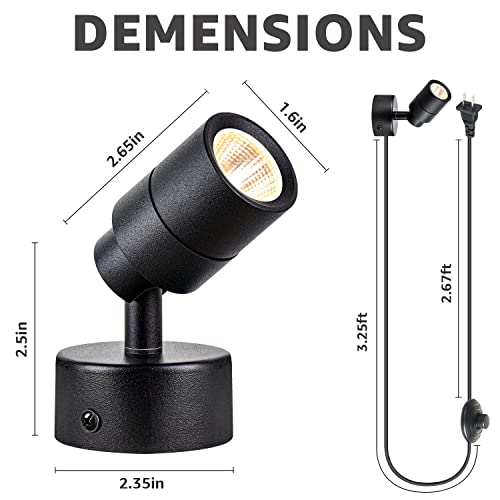 SUNVIE 2 Pack LED 120V SpotLights Indoor, 3W Up Lights Floor Spotlight, 3000K Uplights Indoor Accent Lighting for Plants P...