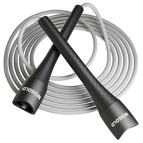 MOGOLD Unbreakable 5mm pvc Jump Rope – Pro-Grade PP Handles with Diamond Texture, 40X Strength PVC Cord, Adjustable 3m Len...