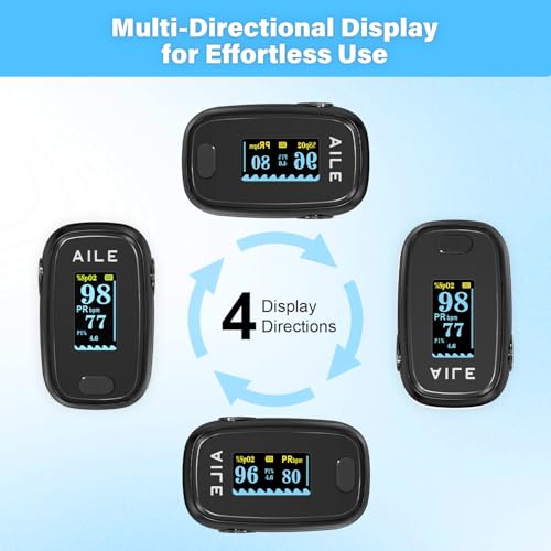 AILE Pulse Oximeter with Fingertip Oxygen Meter : AILE Compact Fingertip Pulse Oximeter-Blood Oxygen/Heart Rate Monitor-4 ...