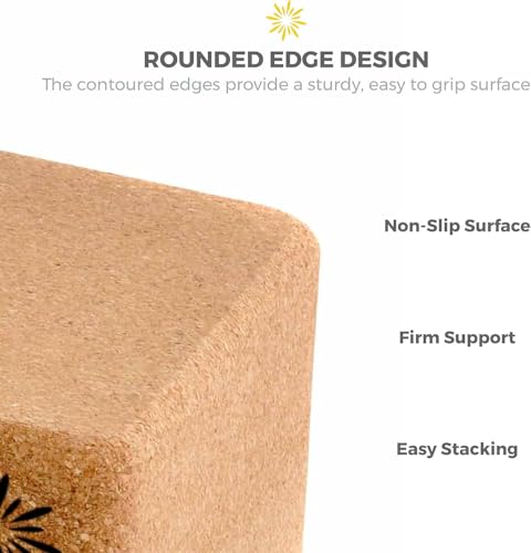 Sunshine Yoga 3" Cork Yoga Block, 6 Pack Bulk Yoga Blocks, Firm and Supportive Yoga Brick for Stretching, Pilates, and Wor...
