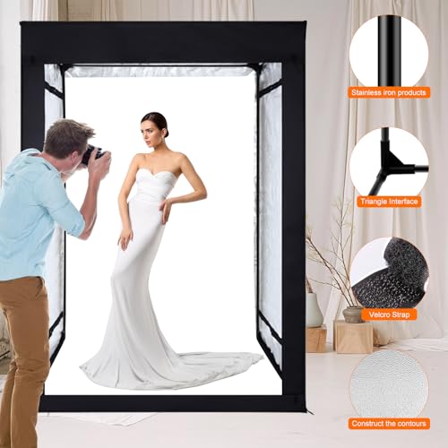 47"x78"x40" Large Photo Studio Light Box Photography, 8 Light LED Panels Dimmable Shooting Tent with 3 Color Backdrops Con...