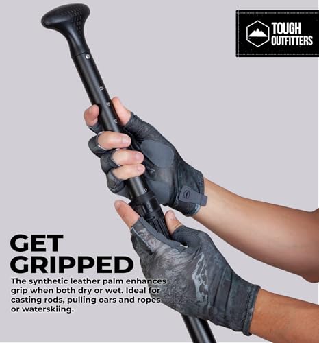 Tough Outdoors UV Fishing Gloves - Fingerless Grip for Kayak Gloves - UPF 50+ Sun Protection - Fishing Accessories