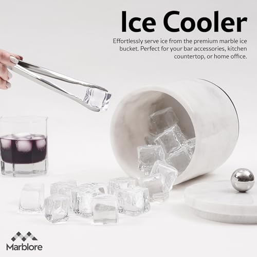 Marble Ice Bucket with Lid 6" White Wine Chiller Bucket for Home Bar, Parties, and Kitchen Decor, Ideal Drink Bucket & Ice...