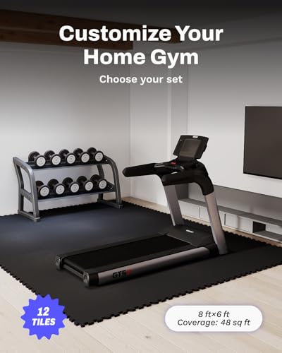 AIRHOP 0.79in Thick 48 Sq Ft Exercise Equipment Mats, 12 Tiles Upgraded Rubber Top with High Density EVA Foam, Large Inter...