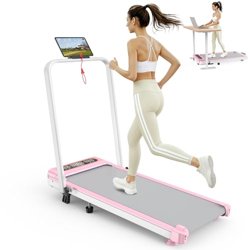 Foldable Treadmill with 10% Incline, Upgrade 3.5HP Low Noise Walking Pad Treadmill with Handle Bar, Trisomy 4 in 1 Portabl...