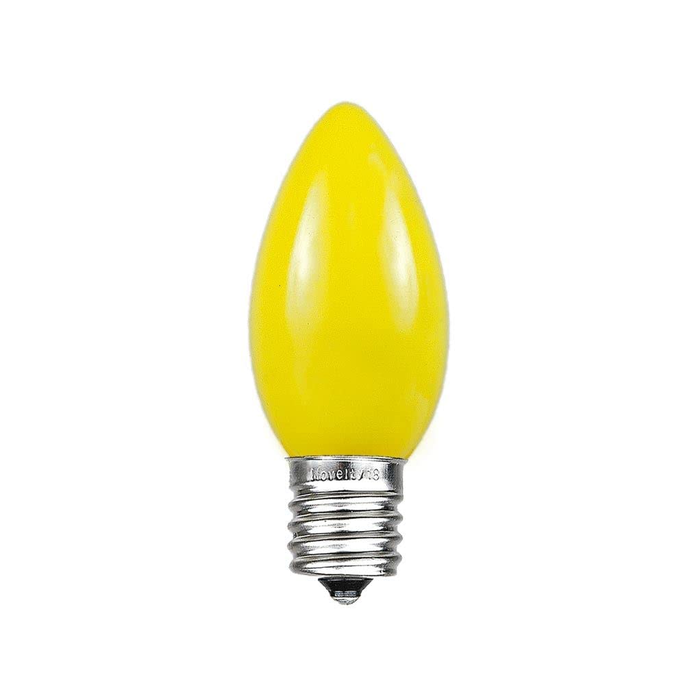 Novelty Lights C9 Ceramic Replacement Bulbs, Yellow, E17 Base, 7W, 500 Count