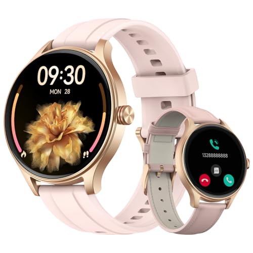 Smart Watches for Women (2 Bands), 1.27" Round Fitness Watch for Android iPhone with Bluetooth Calls (Make/Answer), AI Voi...