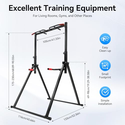YUASDUU Foldable Power Tower Pull Up Bar, Free Standing Multi-function Power Tower Dip Station Adjustable Multifunction Wo...
