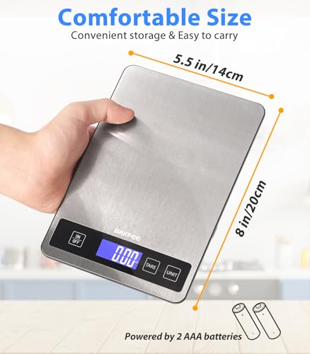 BakFee Food Scale - 15kg/33lb Digital Kitchen Scale with Full-View LCD Display, Grams and Ounces, Easy Clean Stainless Ste...