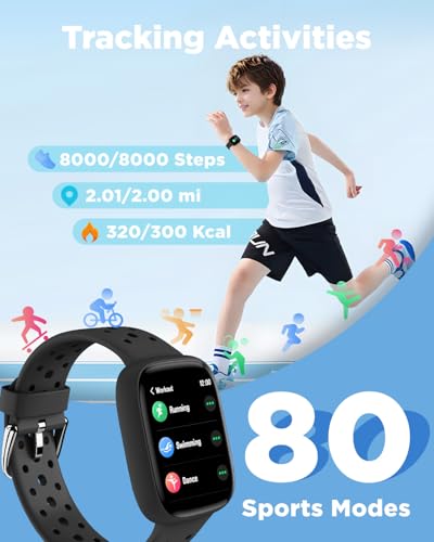 BIGGERFIVE Smart Watch for Kids, 1.8" Fitness Tracker Watch Pedometer, Heart Rate, Sleep Monitor, IP68 Waterproof, Calorie...