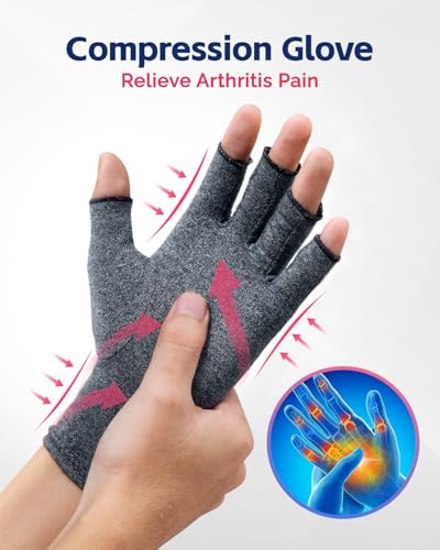 FEATOL Compression Arthritis Glove with Wrist Brace, Comfortable Fingerless Carpal Tunnel Hand Gloves for Women Night Supp...