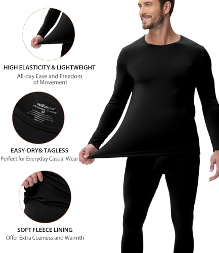 wirarpa Men's Long Johns Thermal Underwear Set Light Fleece Lined Base Layer Long Sleeve Top and Bottom