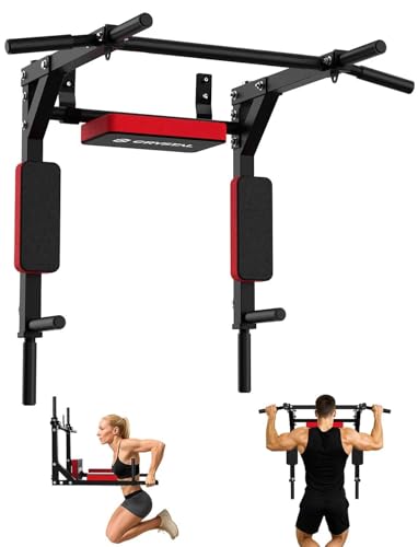 CRYSTAL FIT Multifunctional Wall Mounted Pull Up Bar, Chin Up Bar and Dip Station, Heavy Duty Steel Supports to 440 Lbs, H...