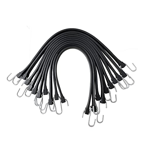 ROBLOCK 21" Rubber Tarp Straps with 150% Max Stretch, 100% EPDM Bungee Cords with Metal Crimped S Hooks, Ideal for Securin...