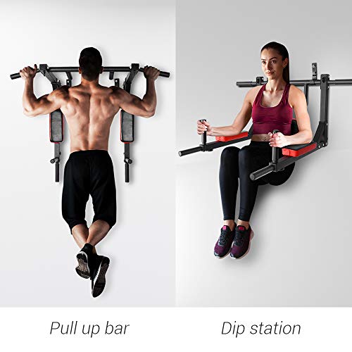 OneTwoFit Multifunctional Wall Mounted Pull Up Bar Chin Up bar Dip Station for Indoor Home Gym Workout, Power Tower Set Tr...