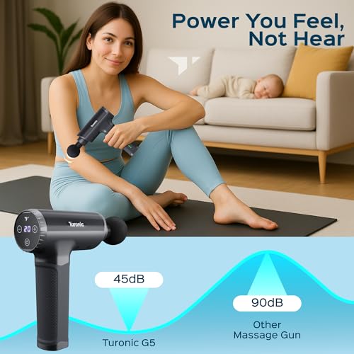 Turonic Professional Handheld Massage Gun - Deep Tissue Percussion Massager, 20 Speeds, 7 Heads, Quiet, Powerful, Portabl...