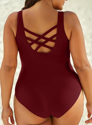 Eytino Plus Size Swimsuit for Women Back Crisscross Sports Tummy Control One Piece Bathing Suits(1X-5X)