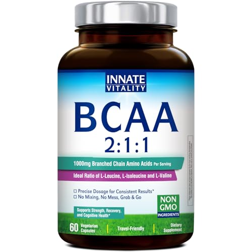 Innate Vitality BCAA Capsules, for Men & Women, 2:1:1 Branched Chain Amino Acids, L-Leucine, L-Isoleucine, L-Valine, No Mi...