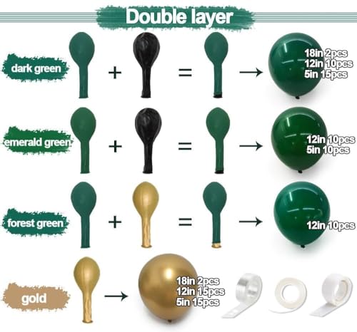 Emerald Green Gold Balloons Garland Double Stuffed Dark Green Gold Balloons Hunter Forest Metallic Arch Kit for Birthday B...