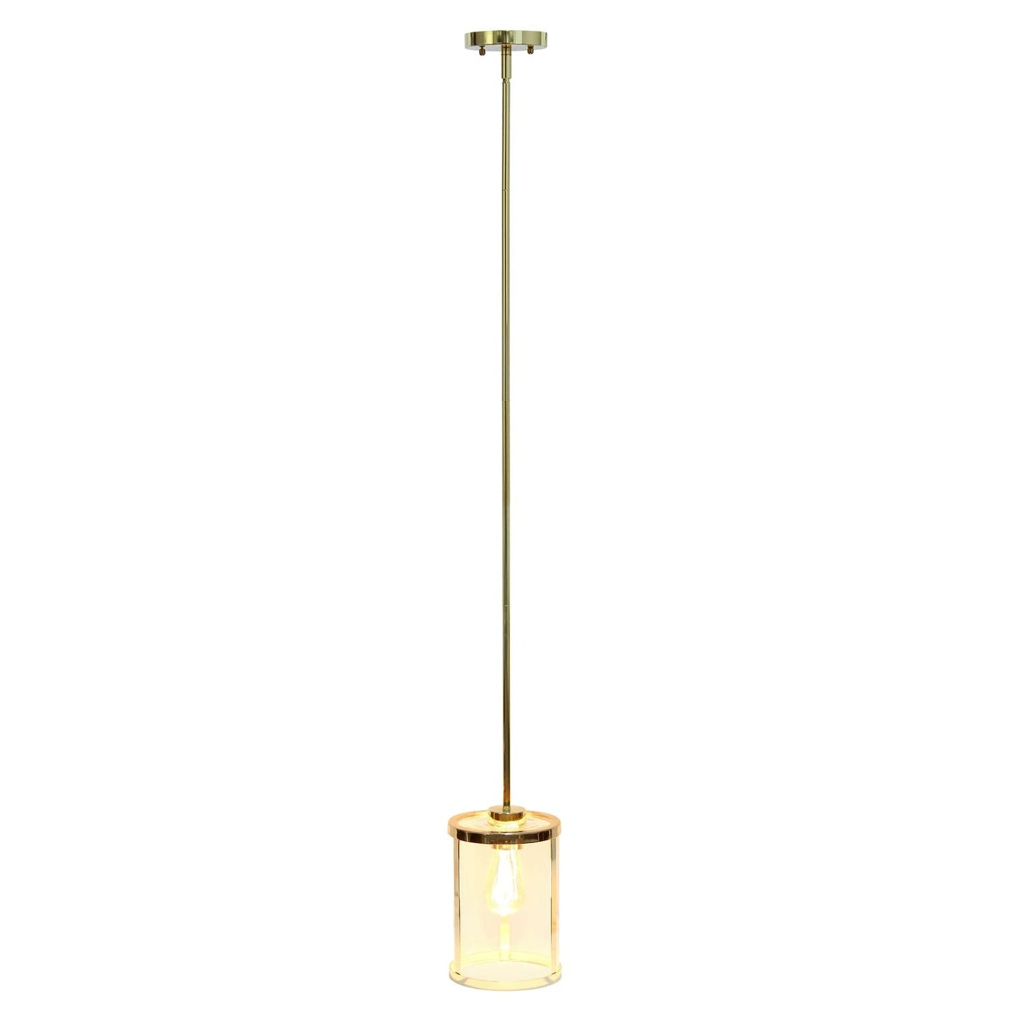 Lalia Home 1-Light Adjustable Pendant Fixture, Gold, Glass, 9.25in Cylindrical, Model 1270-LHP-3002-GL, Modern Farmhouse Design