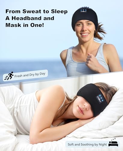 MUSICOZY Sleep Headphones Bluetooth 5.4 Headband, Sports Wireless Earphones Sweat Resistant Earbuds Sleeping Headphone wit...