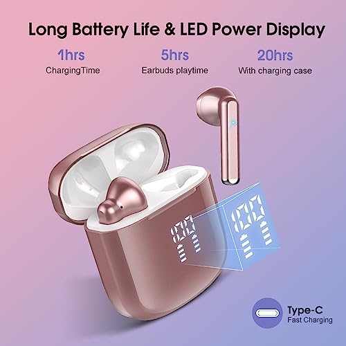 Wireless Earbuds, Bluetooth 5.3 Headphones with 4-Mics Clear Call and ENC Noise Cancelling, Bluetooth Earbuds Touch Contro...