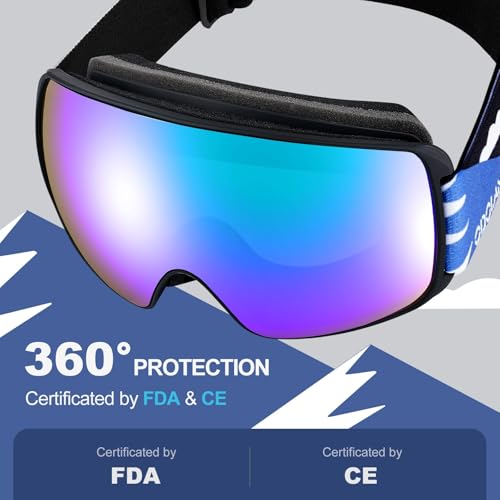 Odoland Kids Ski Goggles, Snowboard Goggles for Youth Skiing Age 8-16, Snow Goggles S2 Double Lens Anti-Fog UV400 Protection