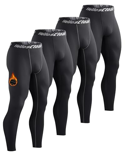 HeliosCloak 4 Pack Men's Thermal Compression Pants Fleece Lined Sports Tights Leggings Winter Athletic Baselayer Bottoms