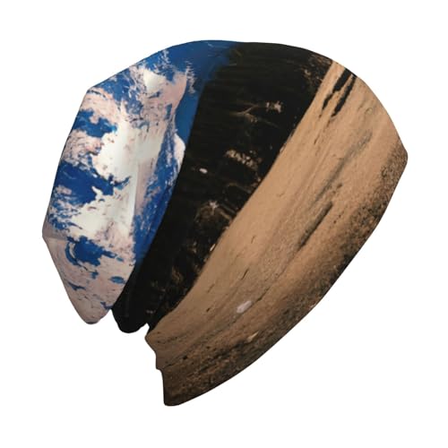 Rocky Mountains Print Winter Beanie Hat Men Women Soft Lightweight Thermal Cap for Outdoor Skiing Wear Black