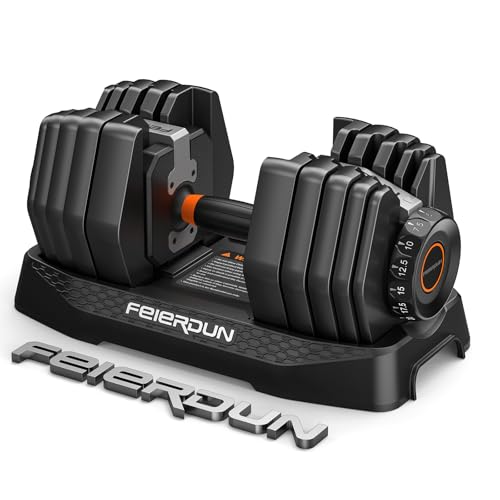 FEIERDUN DB1 Quick Adjustable Dumbbell Set, 15-in-1 Weight Set Dumbbells 105lb/52.5lb with Storage Box, Quick Adjust Free ...