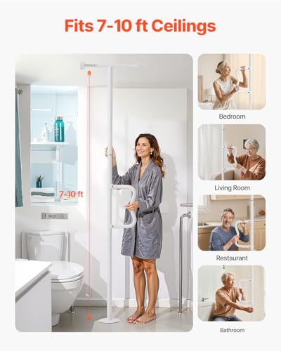 VEVOR Floor-to-Ceiling Transfer Pole, Tension Mounted Bathroom Grab Bar with Anti-Slip Curve Handle, 300 Lbs Capacity Secu...