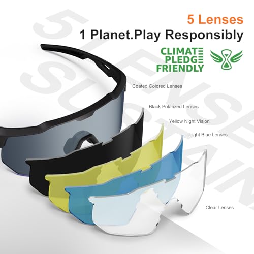HAAYOT Polarized Cycling Glasses,Sports Sunglasses for Men Women,Baseball Biking Running Sunglasses 5 Lenses Black Mirror ...