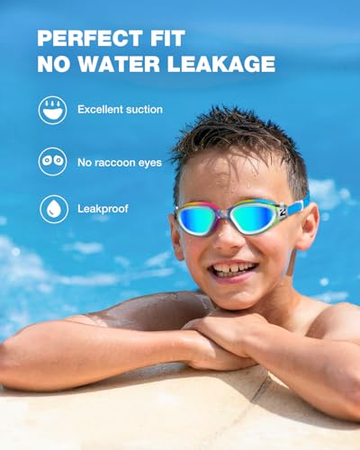 ZIONOR Kids Swim Goggles, G1MINI MIX Vibrant Colorblock Polarized No Leaking Anti Fog Kids Goggles(3-14)