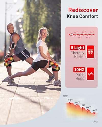 Upgraded PRO Red Light Therapy Knee Brace & 4 Vibration Massage - Rechargeable Controller, 660nm&850nm Red Light Therapy H...