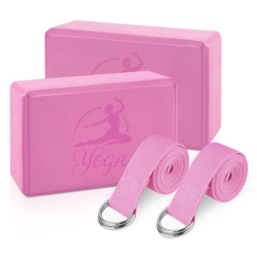 RETON Yoga Blocks Set, High - Density Yoga Block with 2 Strap, Lightweight Foam Brick Yoga Pilates Blocks, Anti-Slip Yoga ...
