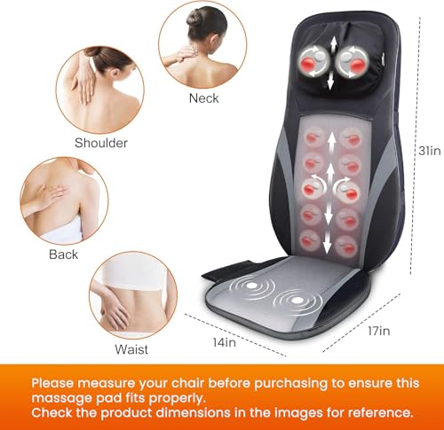 Snailax Shiatsu Back Massager with Heat -Deep Kneading Massage Chair Pad with Adjustable Intensity, Shiatsu Chair Massager...