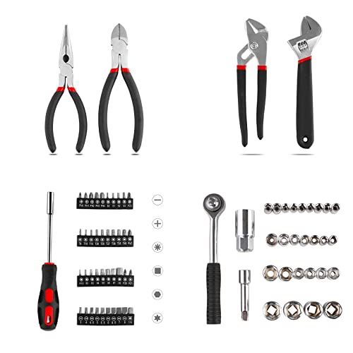 TLGREEN 95 Piece Tool Set, Tool Kit, Mechanics Tool Set, Portable Toolbox with Adjustable Wrench Pliers Socket Bits, with ...