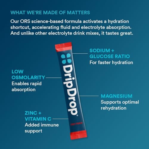 DripDrop Hydration Packets - Fruit Punch - Single Serve Electrolytes Powder Drink Mix - Non-GMO, Gluten Free, Vegan - 32 S...
