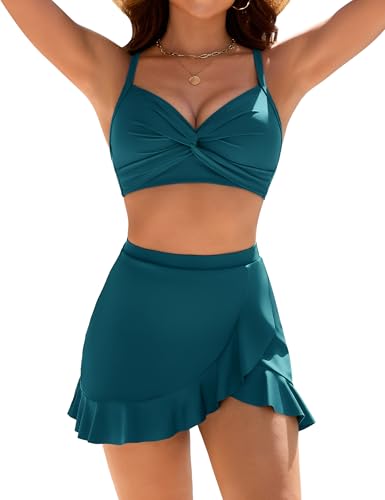 Blooming Jelly Womens High Waisted Bikini Sets Twist Swim Skirt Two Piece Swimsuit Crisscross Back Bathing Suit 2026